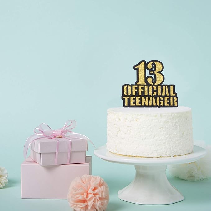 OFFICIAL TEENAGER 13 Birthday Cake Topper - Video Game Boy's 13th Birthday Gold Glitter Cake Supplies - Thirteen Years Old Birthday Party Decoration