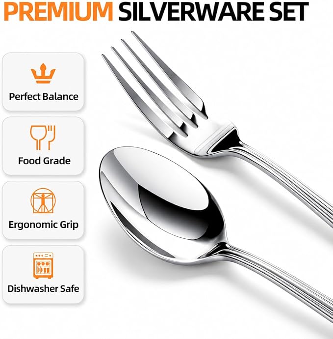NICE KITCHEN Silverware Set for 6,30 Piece Heavy Duty Stainless Steel Flatware Set - Mirror Polished Cutlery Set,Dishwasher Safe Utensil Set with Knives Forks Spoons,Luster Series