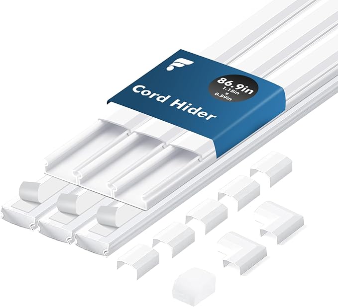 shinfly 86.9in Cord Hider Kit, Paintable Cable Raceway for Wall Mounted TV, Cord Covers for Wires on Wall, Wire Hider for TV Cables, White, 1.18” W x 0.59” H (14.5in x 6-Pack)