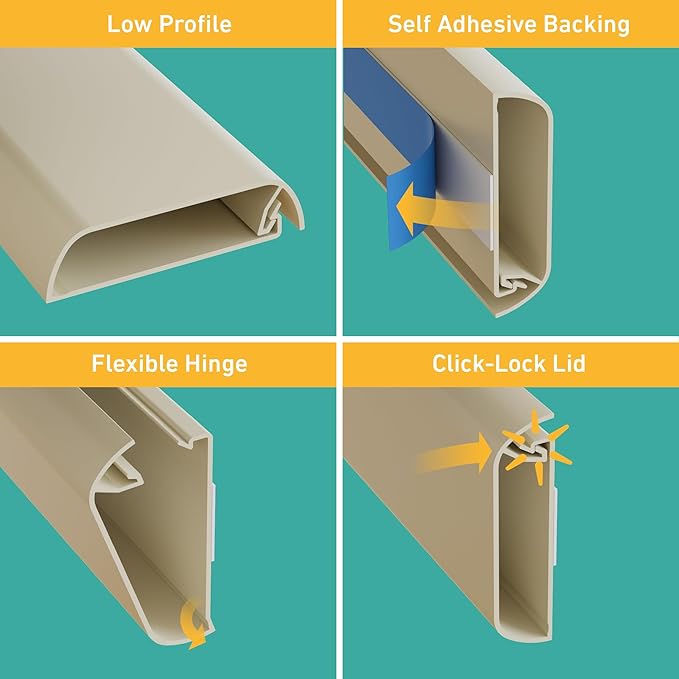 D-Line TV Wall Mount Cord Hider, Hide Mounted TV Cables, Wire Covers, Self Adhesive Cover for Cords, Paintable, Low Profile, Seamless Cable Raceway - 2X 2.36in W x 0.59in H x 15.7in L - Beige