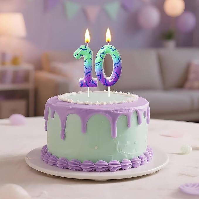 Number 1 Birthday Candle for Cake – Purple Green Gradient Number Candle with Mystic Rune Pattern, Decorative Cake Topper for Anniversary & Celebration