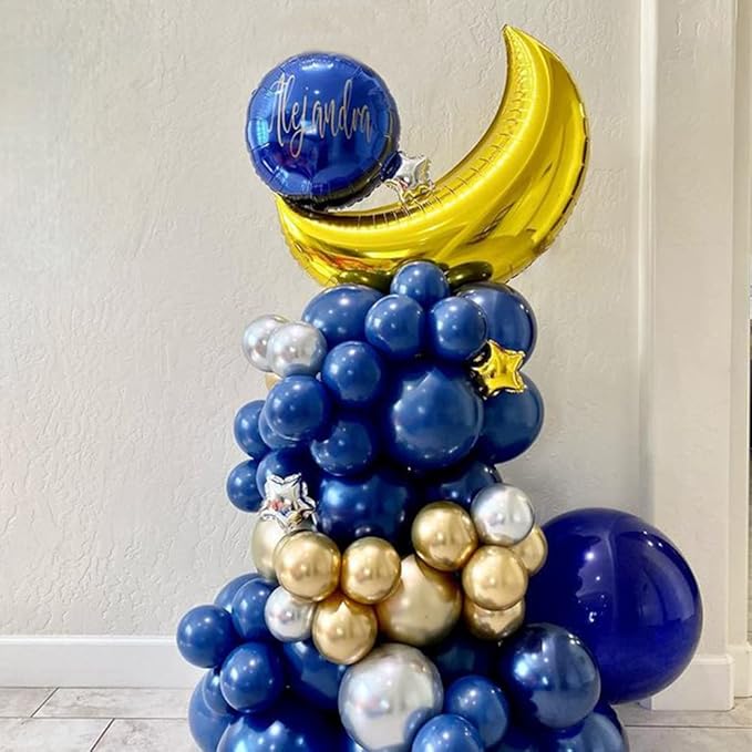 Twinkle Twinkle Little Star Party Decorations,127Pcs Navy Blue White Gold Balloon Garland Arch Kit,Moon and Star Foil Balloons Baby Shower Gender Reveal Birthday Ramadan Eid Mubarak Party Decorations