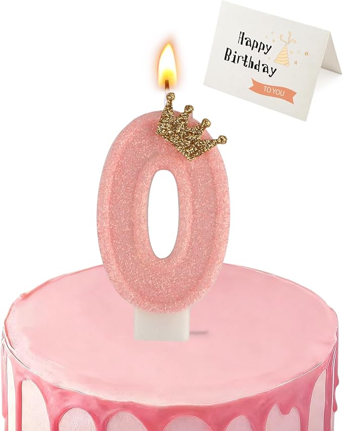 Birthday Candles for Cake, Pink Number Candles, Cake Candles with Greeting Card for Birthday Party Wedding Anniversary Celebrations (0 Candle)