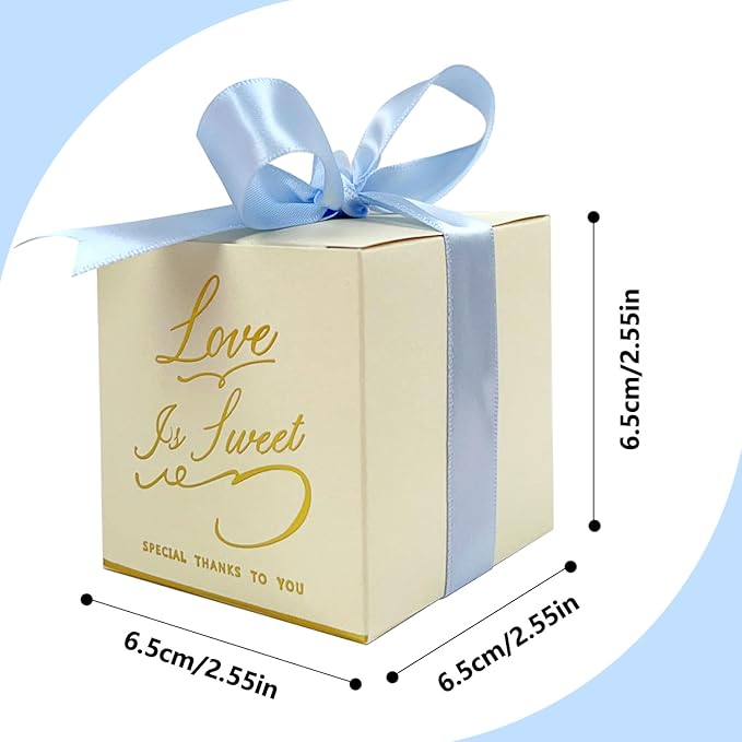 30PCS Small Gift Boxes, White Gift Box with Ribbon Wedding Party Favor Boxes Fancy Candy Gift Boxes with Lids for Anniverary Birthday Valentine's Day Packaging Presents 2.6x2.6x2.6 inch(S,Blue)