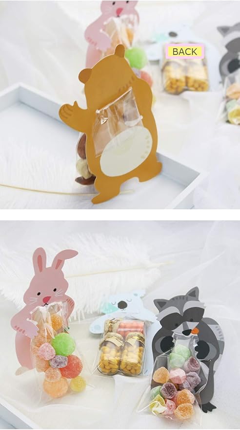 UnnFiko Mini 'Candy' Bags {20 Pack} Paper Party Favor Treat Bags for Cookies, Candy Buffet, Baby Shower- Halloween/Wedding/Birthday Party Favor Bags (Bear, 20-Pack)