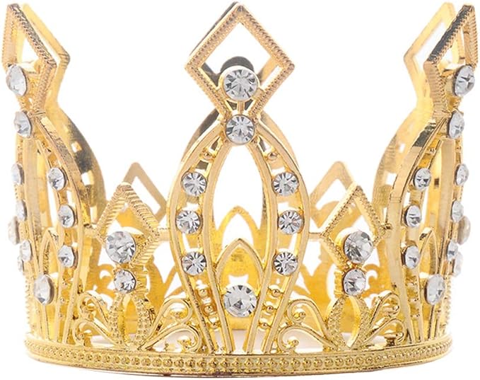 JANOU Mini Crown Tiara Cake Topper Crystal Children Hair Ornaments for Wedding Birthday Baby Shower Party Cake Decoration (Gold)