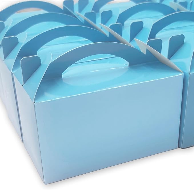 30-Pack Sky Blue Gable Treat Boxes with Handles - 6" Pop-Up Party Favor Gift Boxes for Birthday, Wedding, Baby Shower, Eco-Friendly Candy, Cookie, Goodie Bags for Kids, Bachelorette Decor