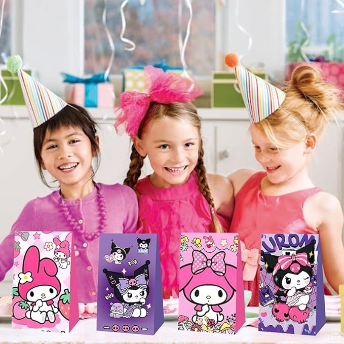 BNFUO 12pcs Kawaii and pink friends Party Favor Gift Bags Goodie Bags, Kawaii and Melody Party Supplies for Kids Birthday Decorations