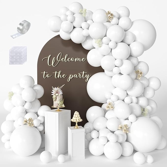White Balloons 125 pcs Different Sizes Pack of 18 12 10 5 Inch Latex White Balloon Arch Kit Garland for Birthday Party Baby Shower Bridal Shower Graduation Wedding Decorations