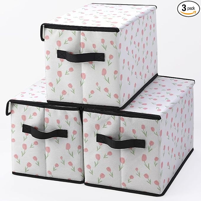 Stackable Clothes Storage Bins with Lids,Closet Organizers Fabric Cat Printing Box for Home and Office,Blanket Clothes Organizers,Under Bed Storage Containers 3 Pack.