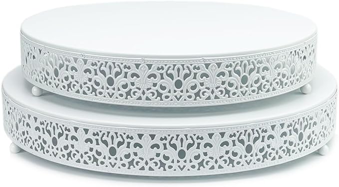 2 Pcs Metal Cake Stand,14" 16" Large Round Cupcake Dessert Stand Cake Display Holder Decor for Wedding Party Birthday Baby Showers Anniversary Cake Pedestal,Gold (14 Inch+16 Inch White)