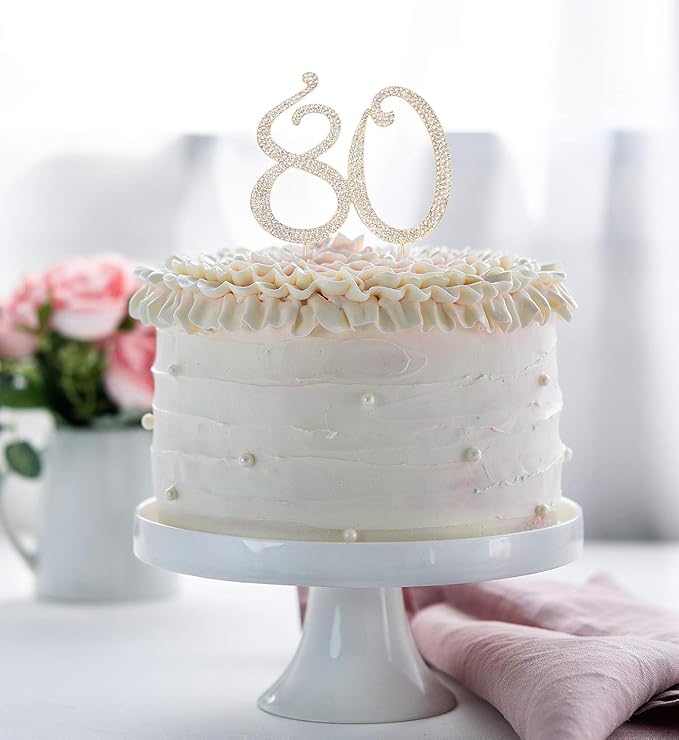 Bling Crystal Rhinestone 80 Birthday Cake Topper - Best Keepsake | 80th Party Decorations Gold