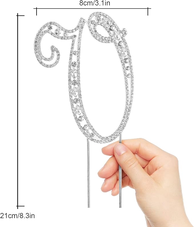 LINGPAR Letter V Cake Topper Rhinestone Crystal Silver Letter for Wedding or Anniversary Birthday Party Decoration Supplies
