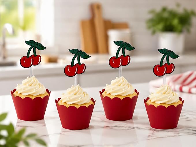 Cherry Cupcake Topper Picks for Birthday Cake Decorations
