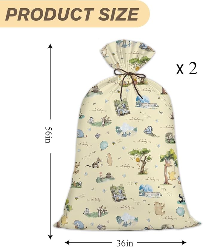 BBSTARING 2 Pcs Winnie Extra Large Plastic Gift Bag, Bear Oversized Favors Gift Bags, Pooh Large Gift Wrapping Bags for Baby Shower Gender Reveal Birthday, Party Favors Supplies Decoration, 56" x 36"