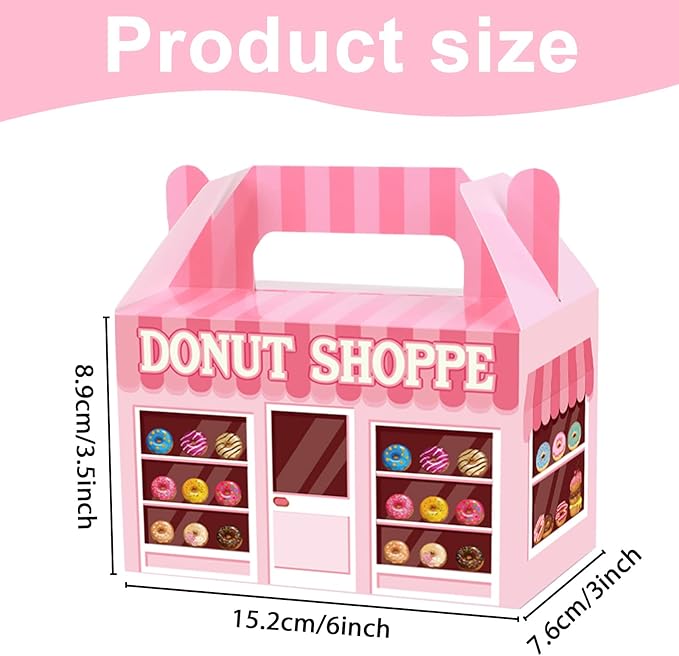 12 Pack Donut Party Favor Boxes Two Sweet Candy Treat Bags Cute Donut Goodie Bags with Dessert Thanks A Hole Bunch Candy Gift Birthday Boxes for Kids Birthday Baby Shower Party Decorations Supplies