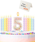 Birthday Candles for Cake, Pink Number Candles, Cake Candles with Greeting Card for Birthday Party Wedding Anniversary Celebrations（5 Candle,White Number Macaron）