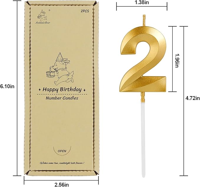 Birthday Candles, 1.96 Inch Number 29 Happy Birthday Candles, Number Candles Decoration for Birthday Party and Anniversary Celebration(Champagne Gold)