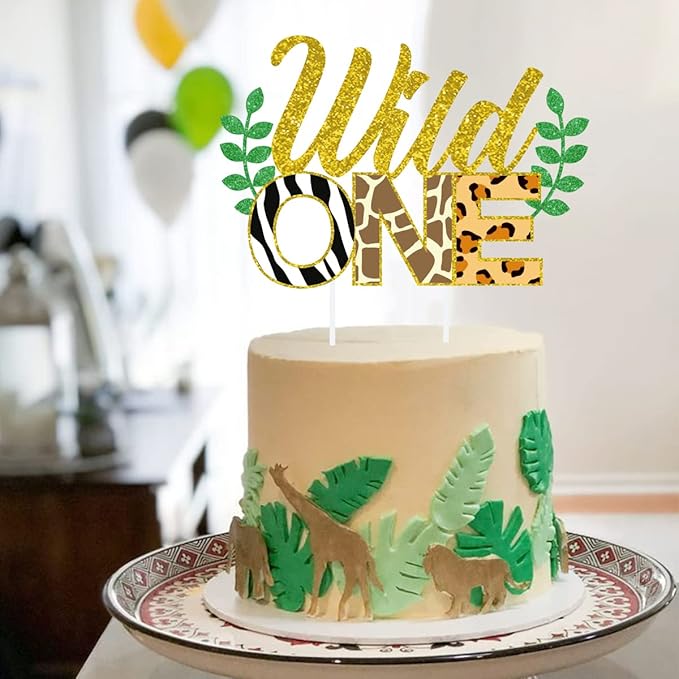 Wild One Cake Topper Jungle Animals Cupcake Toppers, Leopard Cheetah First Birthday Decorations Jungle Safari Zoo Theme Party Cake Supplies 25 Pack