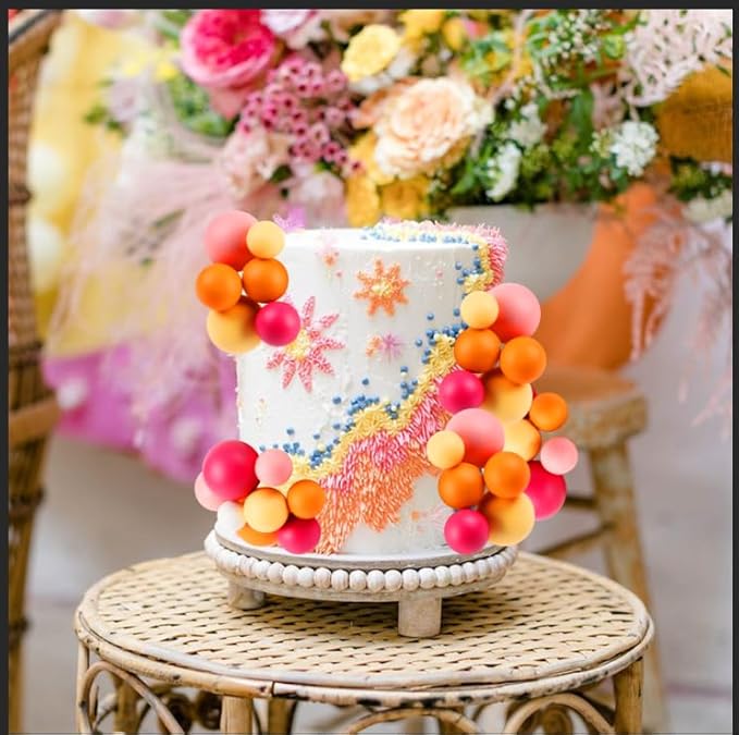 52 Pcs Goovy Theme Ball Cake Decorations - Rose Pink Orange Yellow White Ball Dessert Picks & Cupcake Toppers, Wedding Bridal Shower Birthday Party Baby Shower Gender Reveal Cake Supplies