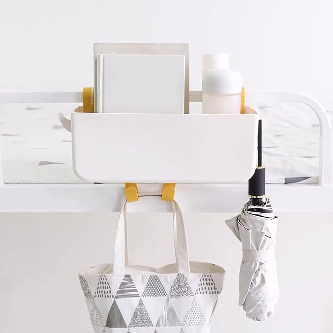 Bedside Hanging Caddy, Plastic Hanging Storage Shelf Holder Organizer for Phone Glasses Bottle Office Supplies in Dorm Room Bathroom Camper Rv - White (Caddy)