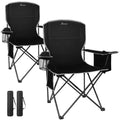 Romswi Lightweight 2Pcs Camping Chairs for Adults, Folding Lawn Chair with 4-Can Cooler Bag, Cup Holder,Collapsible Portable Outdoor Chair for Tailgating, Beach, Fishing,Black