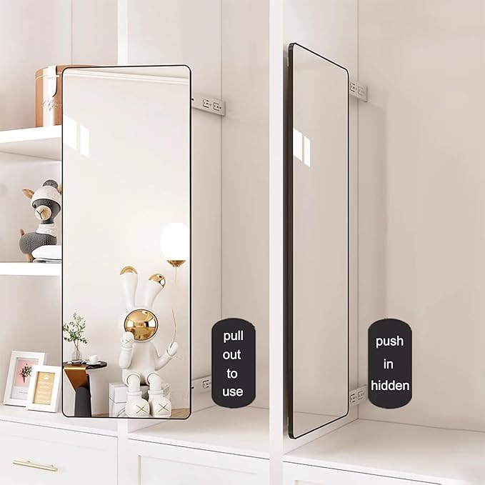Hideaway Closet Mirror, Retractable Full Length Mirror, 39" x 16" Wall Mounted Mirror, Suitable for Bedroom, Locker Room, Cloakroom