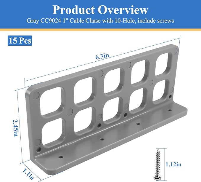 15 Pcs Cable Chase-Wire Bracket Fits NMB Electrical Cord Organized Management, Cable Support Wire Bracket Holder W/Screws, NM Cable Support Organizer, Electrical Wire Dispenser 10-Hole 1-Inch Diameter