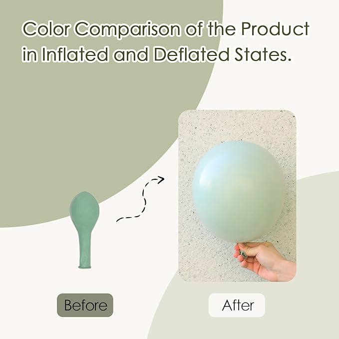 120pcs Sage Green Balloons, 18 12 10 5 inch Sage Balloons Different Sizes Sage Green Balloon Arch Kit for Wedding Bridal Baby Shower Birthday Party Decorations