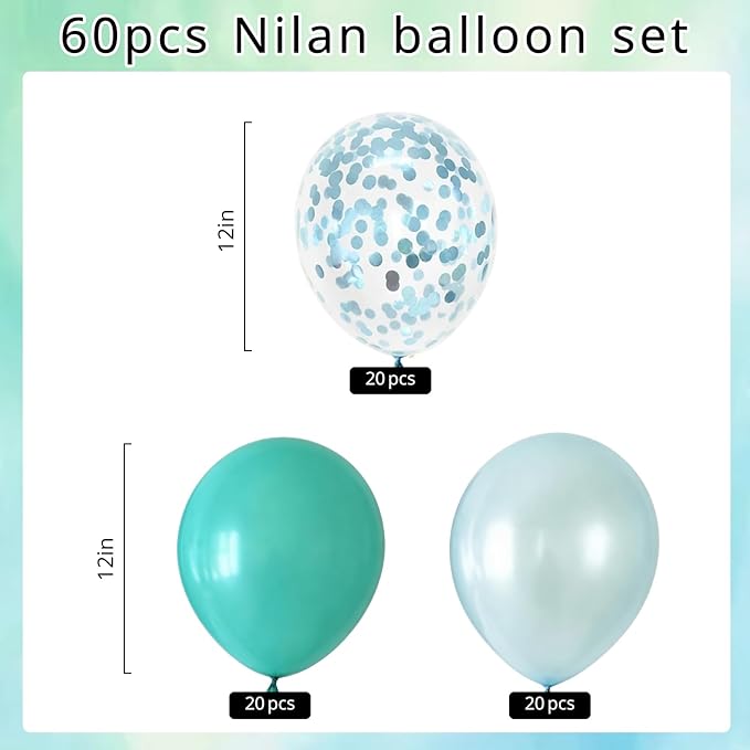 60Pcs Teal Blue Balloons, 12inch Teal and Light Blue Balloons Turquoise Blue Confetti Latex Balloons for Wedding Bridal Shower Birthday Graduation Party Decorations