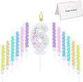 Number Birthday Candle with 12PCS Spiral Candles and A Birthday Card - Perfect for Celebrating Birthdays (Macaron Glitter, Number 6)