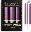 by Tugba Aydan Purple Birthday Candles, 24 Pack, Long Thin Metallic Cake Candles with Holders, Elegant Purple Candles for Cakes, Cupcakes & Parties
