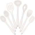 E-far Silicone Cooking Utensils Set, 7-Piece White Heat Resistant Kitchen Utensils Set, Kitchen Nonstick Tools Spatula Ladle Spoon Pasta Server for Non-stick Cookware, Non-Toxic & Dishwasher safe