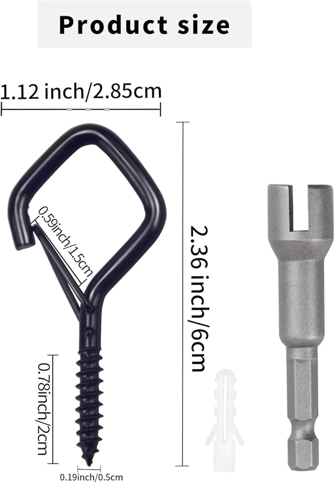 50 PCS Black Eye Screw Hooks for Hanging Heavy Duty with Safety Buckle.Metal Ceiling Hooks for Hanging Plants Cup Wind Chime Bird Feeders Patio Lights At Indoor&Outdoor