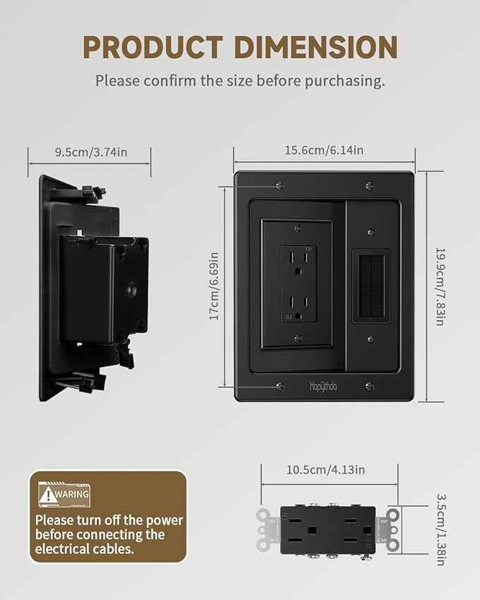 in Wall Cable Management Kit for TV, Recessed Outlet for Low Voltage Cables, TV Cable Hider Wall Kit, Cord Hider for Wall Mount TV, Wall Cable Management Box for Home & Office, Black
