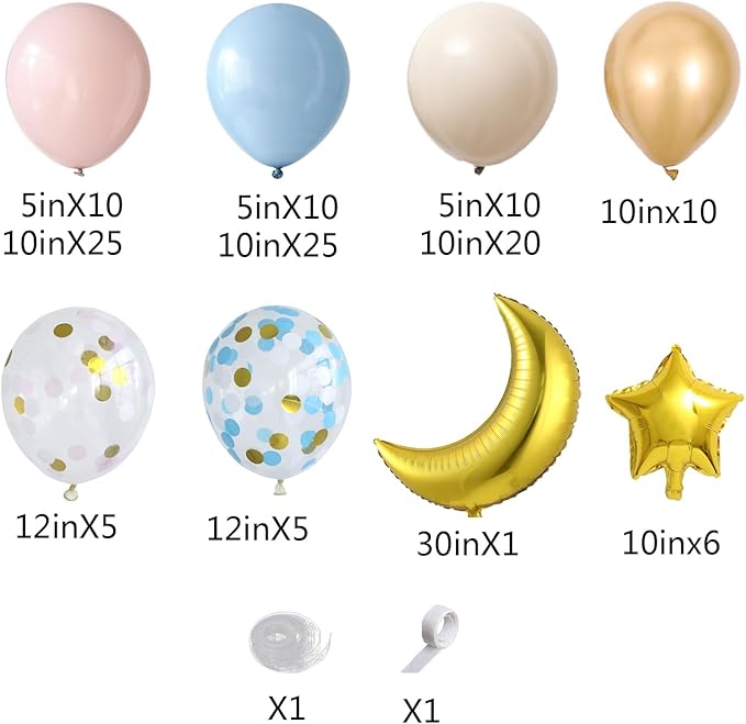 Pink Blue Gold Gender Reveal Balloon Garland Arch Kit, 127Pcs Twinkle Twinkle Little Star Party Decorations with Moon Star Foil Balloons for Baby Shower Boy or Girl Birthday Party Supplies