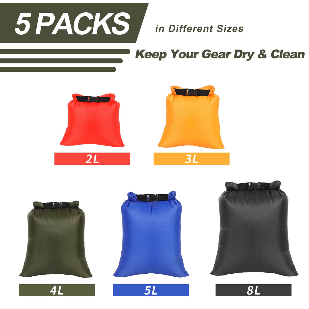 Ucolofun Dry Bags Waterproof Set, 5 Packs Ultralight Waterproof Bags Small Stuff Sack Water Proof Bag Dry Packs, Outdoor Dry Bag Keep Gear Dry for Backpacking Hiking Boating Camping Travel