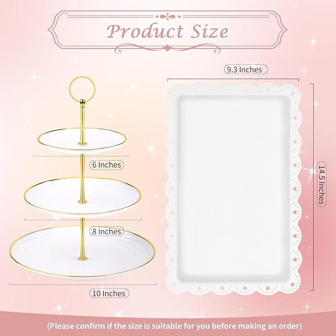 PinCute 5 Pcs Dessert Table Display Set - 2 X Cupcake Stand Holder/Cup Cake Tier Tower & 3 X Serving Tray Combo for Tea Party, Birthday, Baby Shower (Round)
