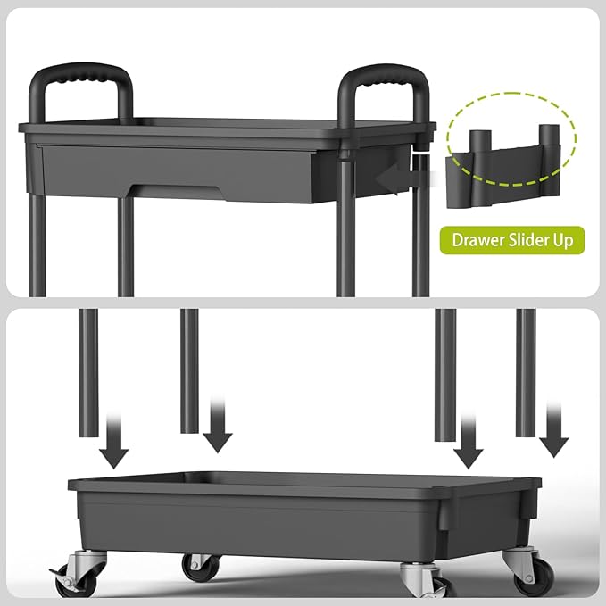 Sorgion 3 Tier Rolling Cart Organizer,Laundry Room Bathroom Organizers and Storage Office Shelves Mobile Shelving Unit Kitchen Trolley Cart with Wheels for Art,Craft,Diaper,Bedside,Snack(Black)