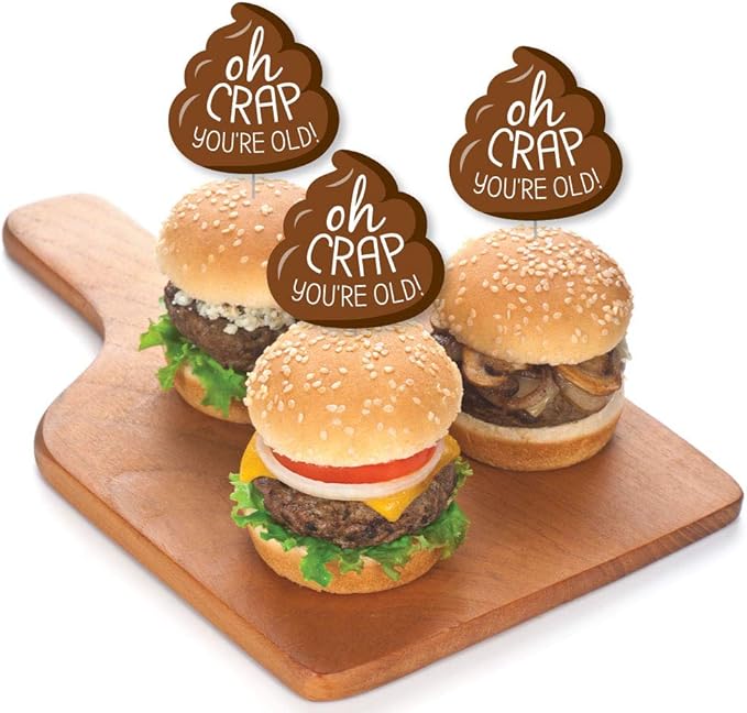 Big Dot of Happiness Oh Crap, You're Old - Dessert Cupcake Toppers - Poop Birthday Party Clear Treat Picks - Set of 24