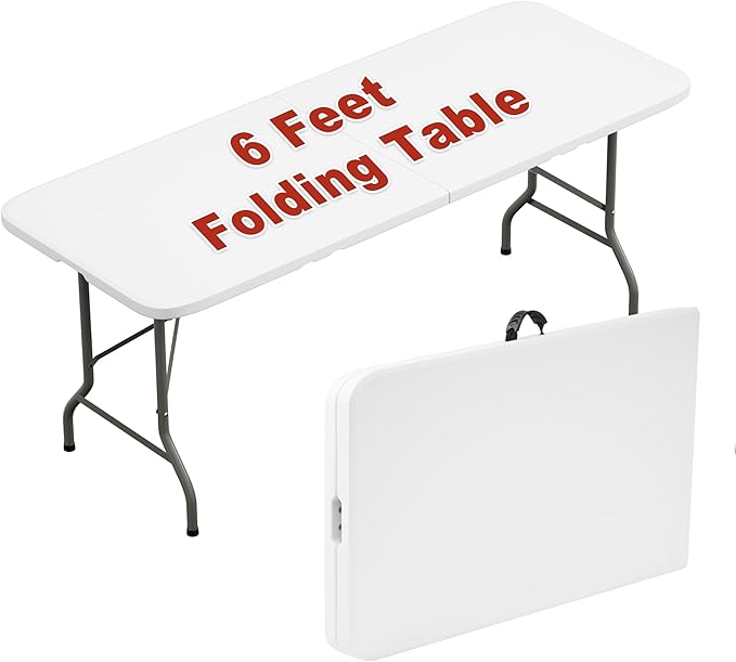 Elevon 6FT Folding Tables – Heavy Duty Portable Foldable Table with Built-in Handle, 300 lb Capacity – Ideal for Events, Parties, Crafts, Camping & Dining (7-Pack)