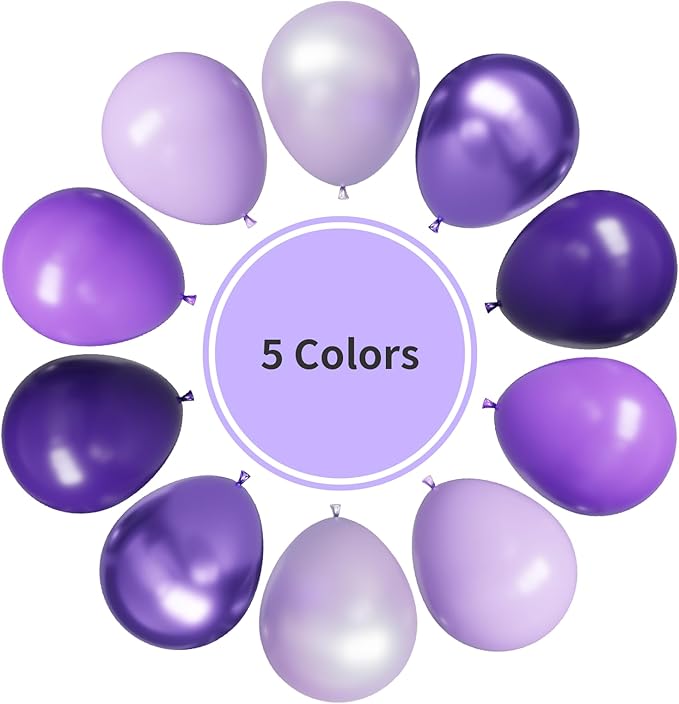 Purple Balloons Set, 50pcs 12Inch Light Pastel Purple Balloons Dark Purple Balloon for Birthday Wedding Baby Shower Purple Theme Party Decorations