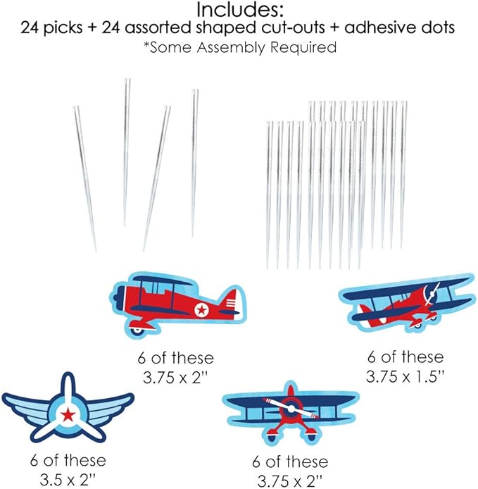 Big Dot of Happiness Taking Flight - Airplane - Dessert Cupcake Toppers - Vintage Plane Baby Shower, Birthday Party Clear Treat Picks - Set of 24