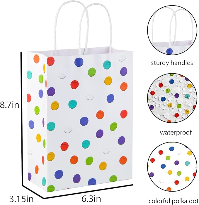 BLEWINDZ 32Pcs Rainbow Small Gift Bags Bulk with 32Pcs Tissue Paper - Colorful Polka Dots Goodie Bags with Handles for Party Favors, Kids Birthday, Baby Shower, Wedding, Shoppings