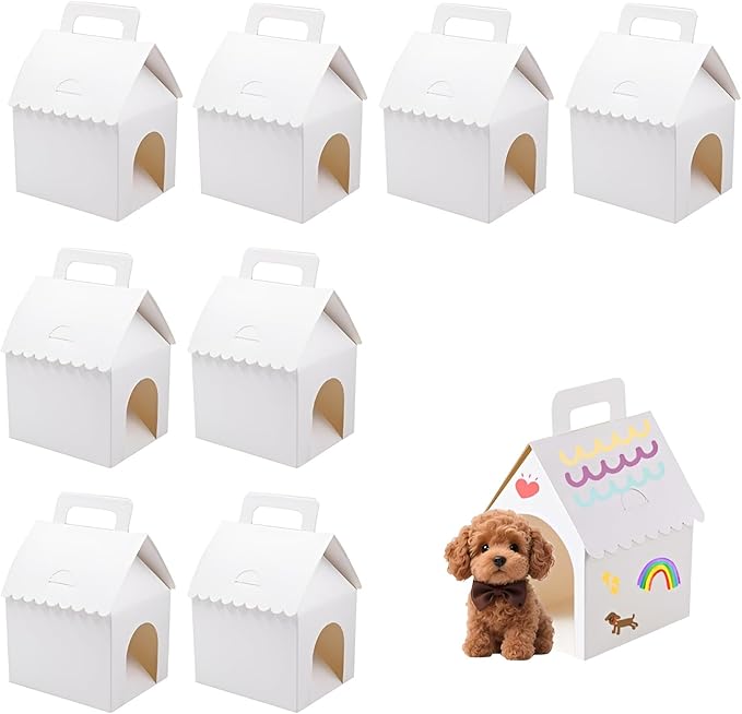 ACUDUDOMA 36 Pcs Dog Party Favors Boxes with Handle, Foldable Dog House Shaped Treat Gift Boxes with Holes for Puppy Pet Adoption, Kid DIY Crafting, Birthday Back to School Party Supplies