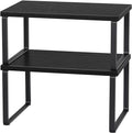 CADUKE Counter Shelf Organizer Set of 2 Kitchen Cabinet Shelves Expandable Countertop Shelves Organizer Wood Cabinet Shelf Black Stackable Storage Rack for Pantry