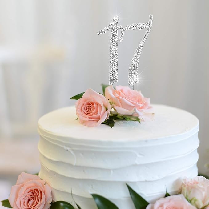 Bling Crystal Rhinestone 17 Birthday Cake Topper - Best Keepsake | 17th Party Decorations Silver