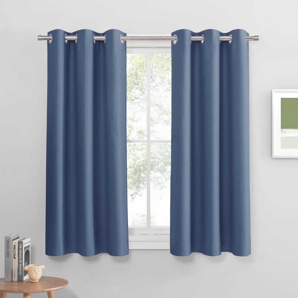 Blue Haze Short Blackout Curtains for Kitchen 45 Inch Length (2 Count)
