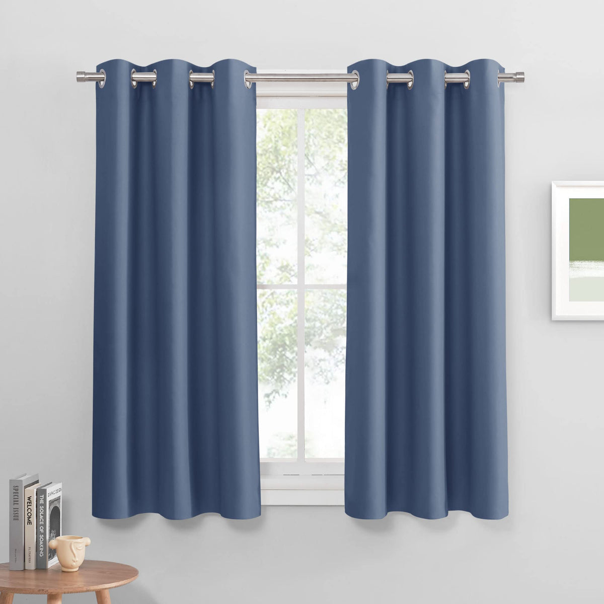 Blue Haze Short Blackout Curtains for Kitchen 45 Inch Length (2 Count)