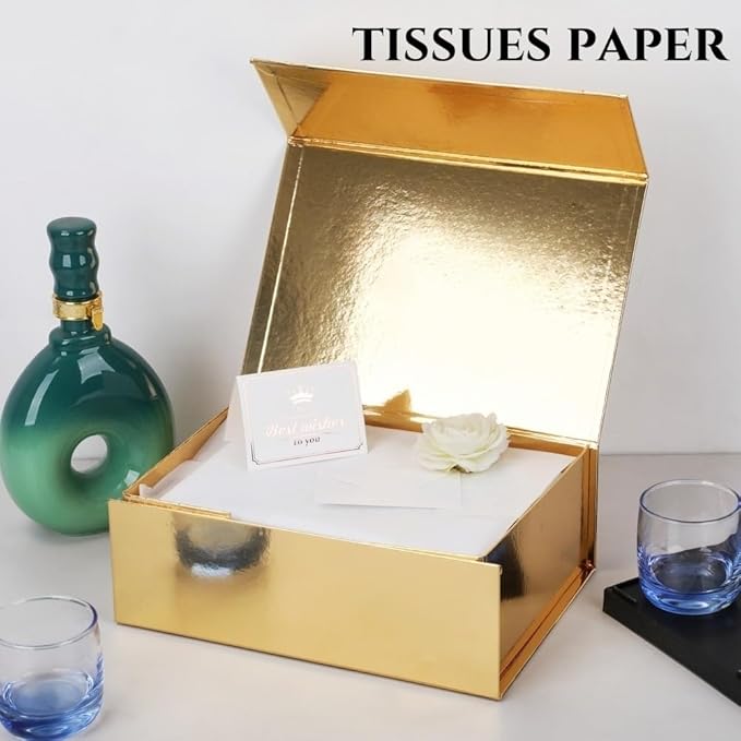 UoeRing 6 Pack Gold Gift Box 11.5x8x4 inch Luxury Gift Box for Presents with Magnetic Lid Collapsible,Bridesmaid Proposal,Contains Card, Ribbon, Tissue Paper,Shredded Paper Fille